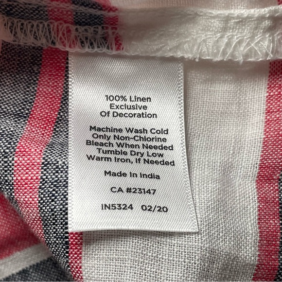 Talbots Plus 1X Border Stripe Blue Red Short Sleeve 100% Linen White Top Boho - Picture 8 of 12